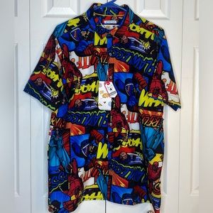 Oh Snap by Drill Clothing Shirt Men Short Sleeve Button Comic Book Super Hero L